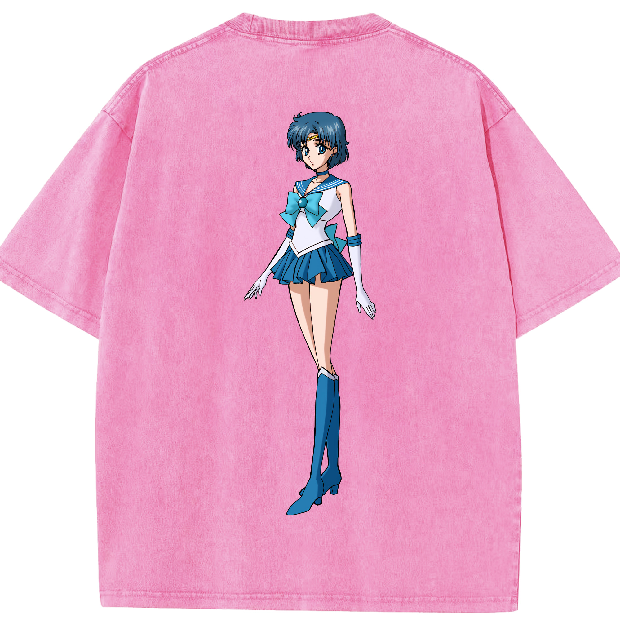 （画像用） 美少女戦士セーラームーン 水野 亜美 みずの あみ Sailor Moon Mizuno Ami 綿100% ヴィンテージ風 半袖Tシャツ（背面プリント）